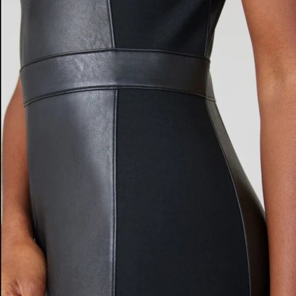 NWT! SPANX Black Leather-Like Combo Fitted Sheath Dress Size XL - Picture 2 of 9